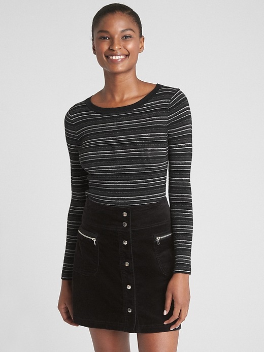 View large product image 1 of 1. Mix-Stripe Ribbed-Knit Pullover Sweater