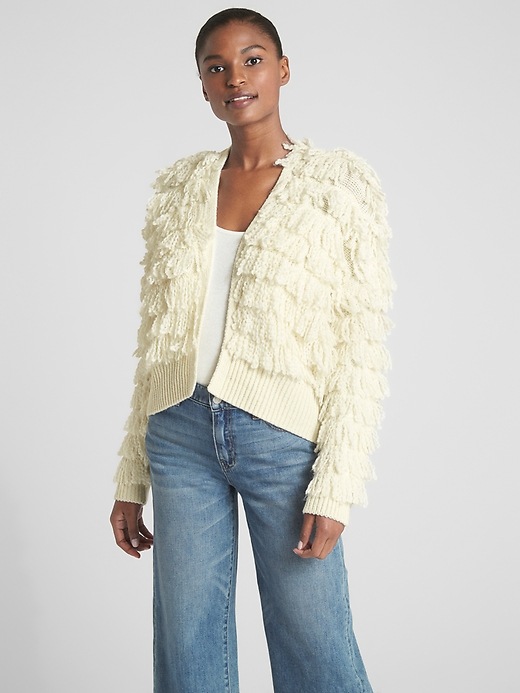 View large product image 1 of 1. Loop-Fringe Cardigan Sweater