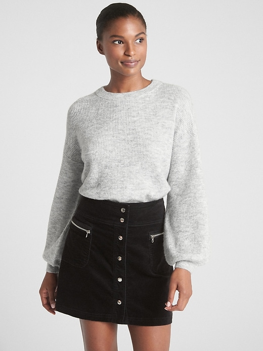 1 of 8 showing, with the color light heather grey of product Blouson Sleeve Pullover Sweater