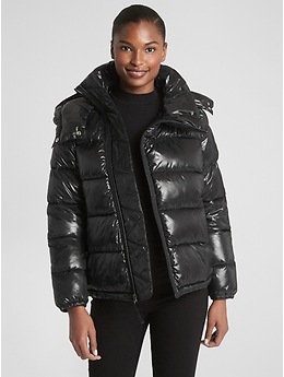 Long down high sales shine puffer coat gap