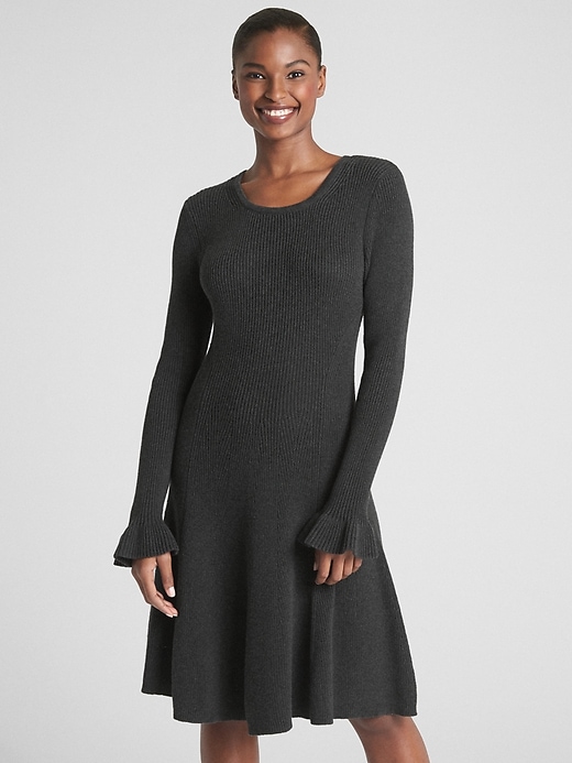 Image number 1 showing, Fit and Flare Long Sleeve Sweater Dress