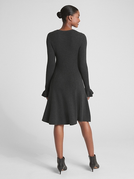 Image number 2 showing, Fit and Flare Long Sleeve Sweater Dress