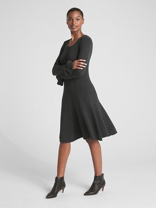Image number 3 showing, Fit and Flare Long Sleeve Sweater Dress