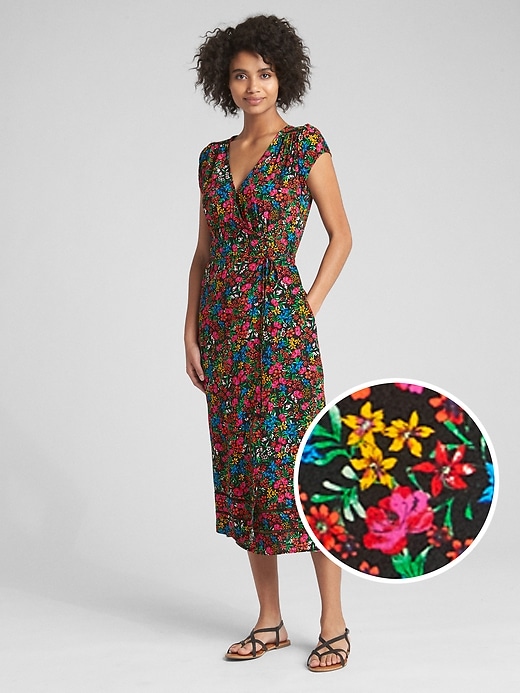 View large product image 1 of 1. Floral Print Midi Wrap Dress
