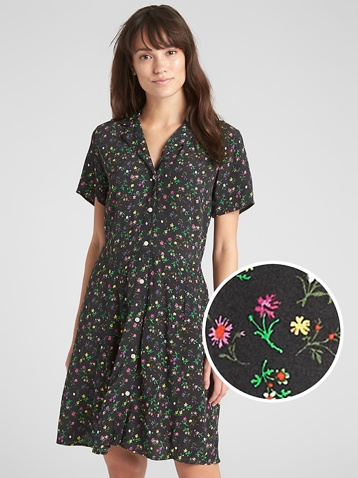 Image number 1 showing, Fit and Flare Button-Front Floral Print Dress