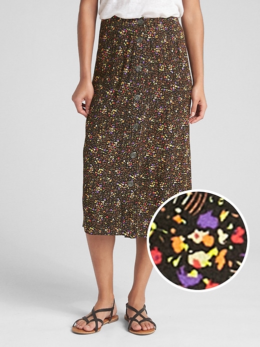 Image number 7 showing, Button Floral Print Midi Skirt