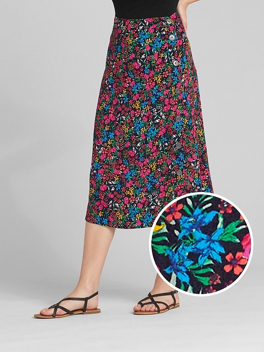 Image number 1 showing, Button Floral Print Midi Skirt