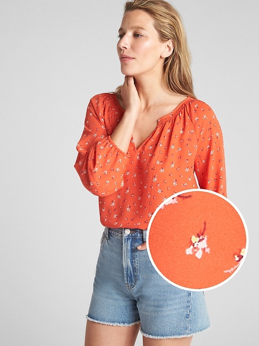Image number 1 showing, Floral Balloon Sleeve Blouse