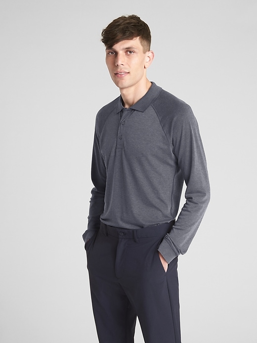 View large product image 1 of 1. GapFit Breathe Long Sleeve Pique Polo Shirt