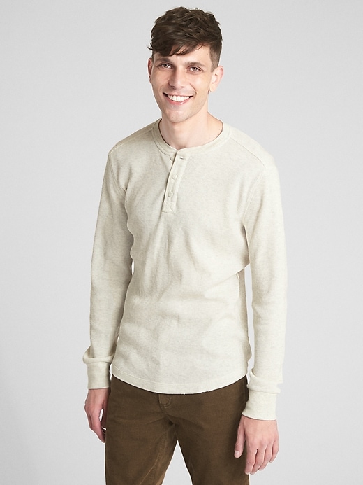 1 of 8 showing, with the color cream of product Long Sleeve Thermal Henley