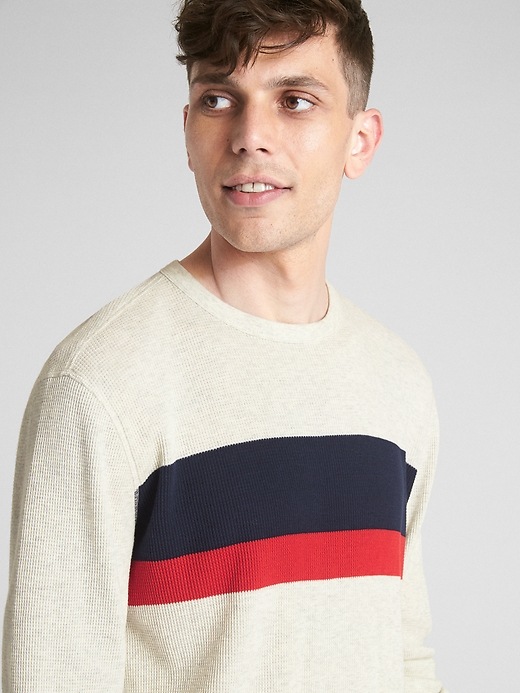Image number 5 showing, Long Sleeve Stripe Classic T-Shirt in Waffle Knit