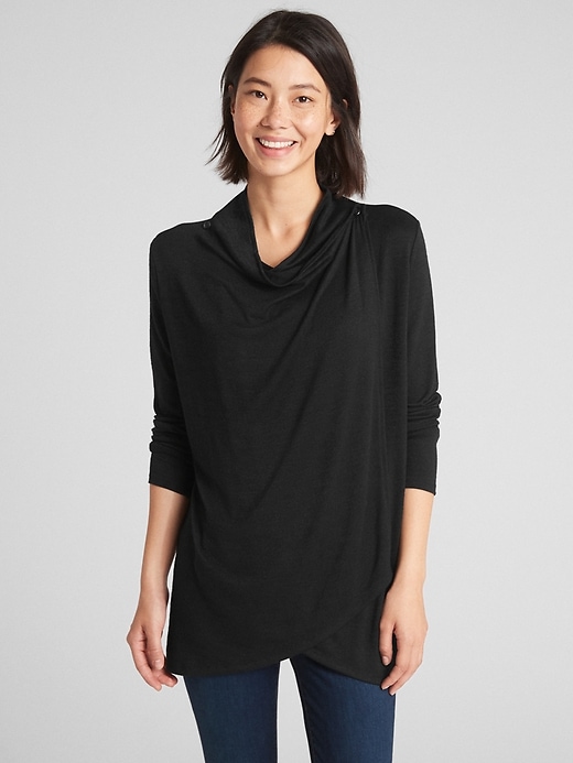 1 of 8 showing, with the color true black of product Maternity Drapey Nursing Knit Cardigan