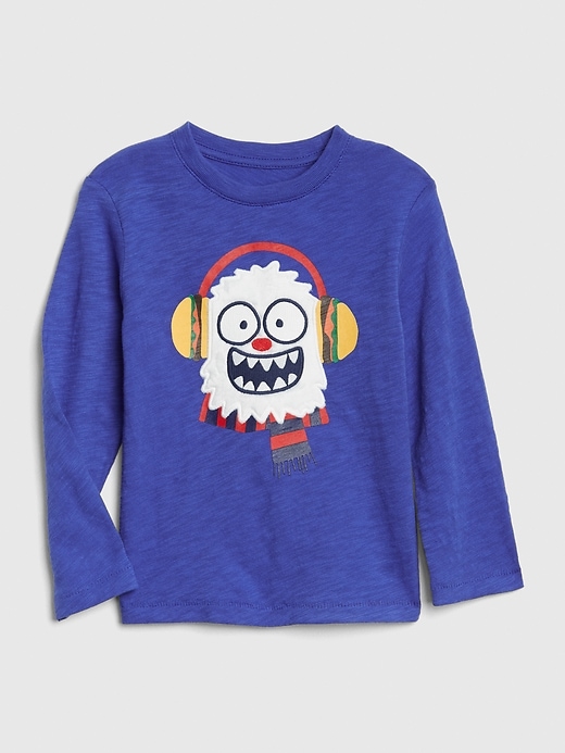 1 of 8 showing, with the color neptune of product Embroidered Graphic Long Sleeve T-Shirt