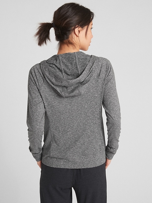 2 of 8 showing, with the color black heather of product GapFit Full-Zip Hoodie in Brushed Tech Jersey