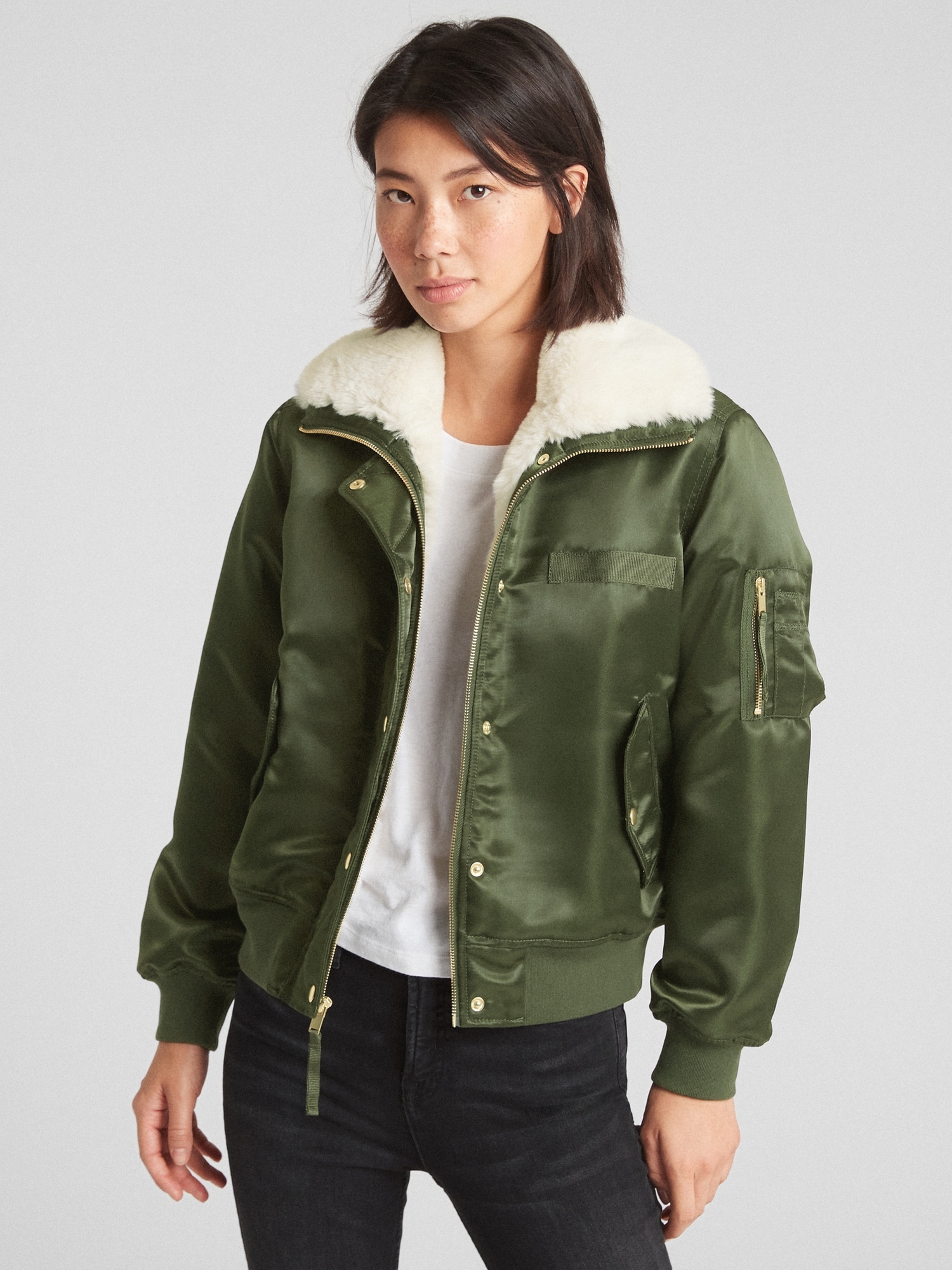 Faux-Fur Lined Bomber Jacket