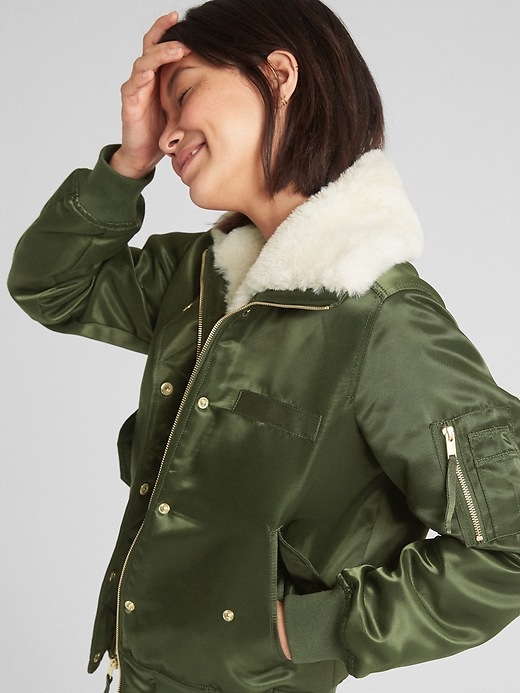 Faux-Fur Lined Bomber Jacket | Gap