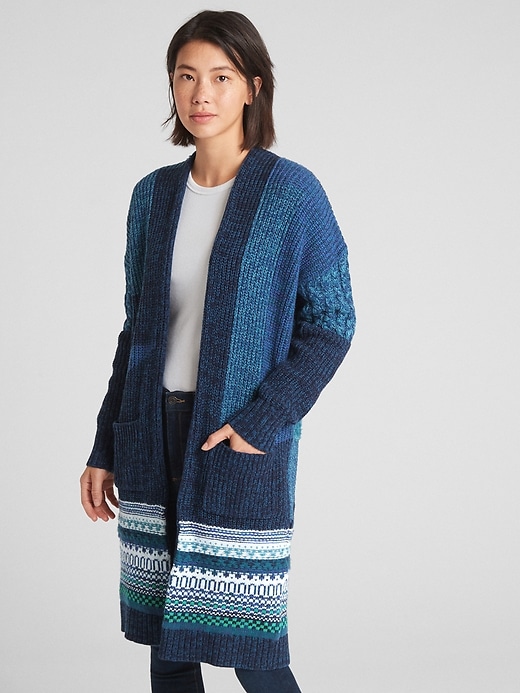 Image number 1 showing, Mix-Knit Patchwork Duster Cardigan Sweater
