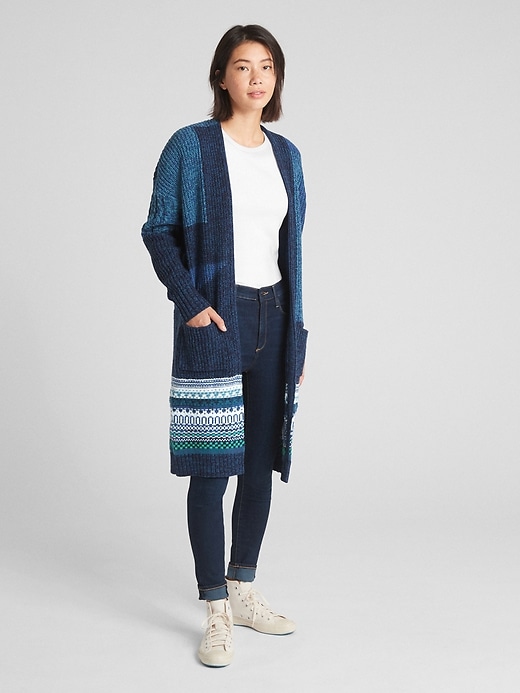 Image number 3 showing, Mix-Knit Patchwork Duster Cardigan Sweater