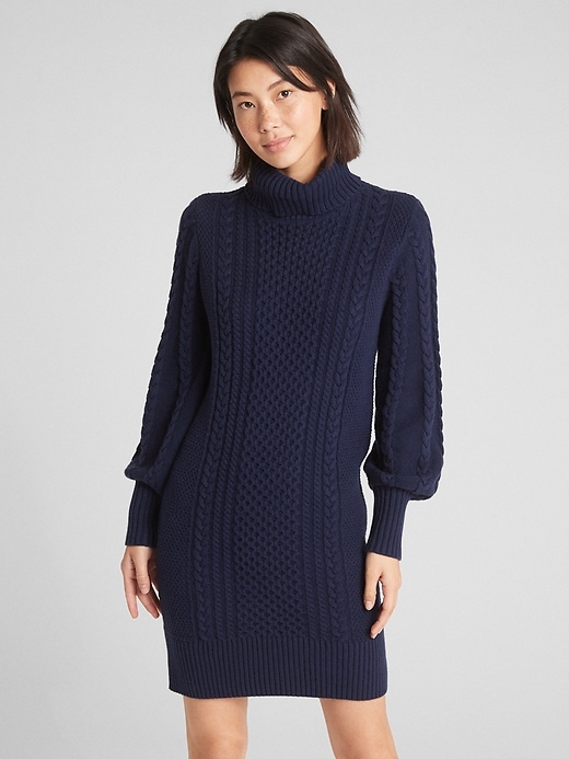 Image number 1 showing, Turtleneck Cable-Knit Sweater Dress