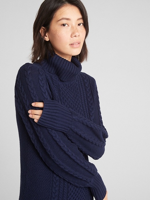 Image number 5 showing, Turtleneck Cable-Knit Sweater Dress