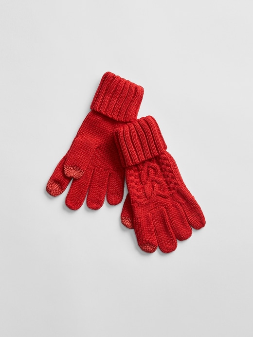 1 of 8 showing, with the color modern  red of product Cable-Knit Gloves