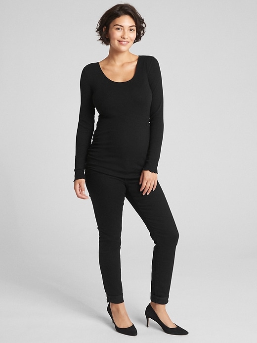 Image number 3 showing, Maternity Ribbed Long Sleeve Scoopneck T-Shirt
