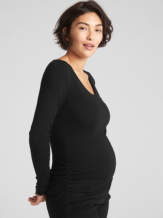 Image number 1 showing, Maternity Ribbed Long Sleeve Scoopneck T-Shirt