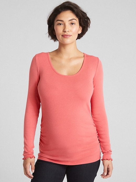 Image number 7 showing, Maternity Ribbed Long Sleeve Scoopneck T-Shirt