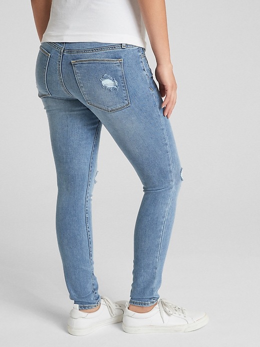 2 of 8 showing, with the color medium destructed of product Maternity Soft Wear Full Panel True Skinny Jeans in Distressed