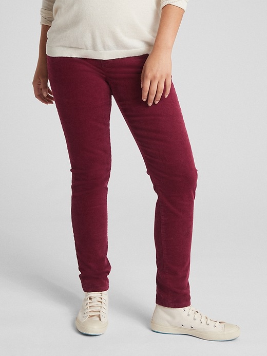 1 of 8 showing, with the color red delicious of product Maternity Full Panel True Skinny Cords