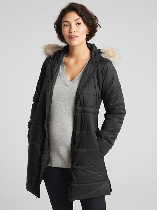 Image number 1 showing, Maternity Longline Hooded Puffer Jacket