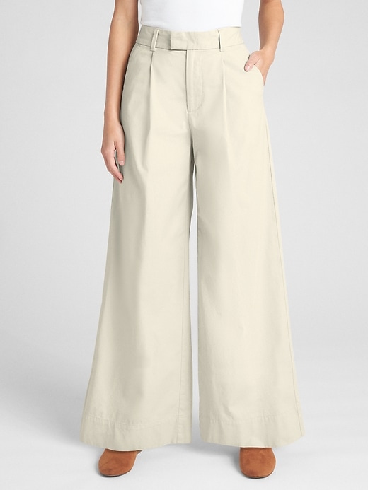 Image number 1 showing, High Rise Pleated Wide-Leg Chinos