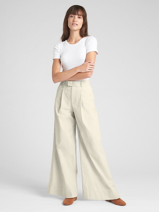 Image number 3 showing, High Rise Pleated Wide-Leg Chinos