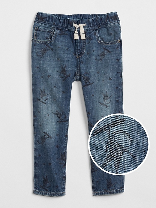Image number 1 showing, Pull-On Slim Jeans in Astronaut Print