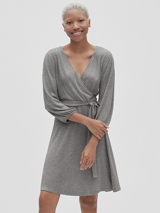 View large product image 1 of 1. Softspun Three-Quarter Sleeve Wrap Dress