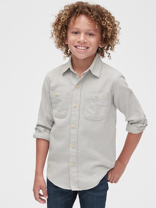 2 of 8 showing, with the color light grey of product Herringbone Flannel Long Sleeve Shirt