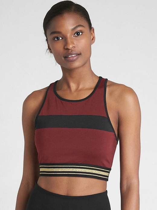 1 of 8 showing, with the color shiraz of product GapFit Low Impact Mix-Stripe Sports Bra