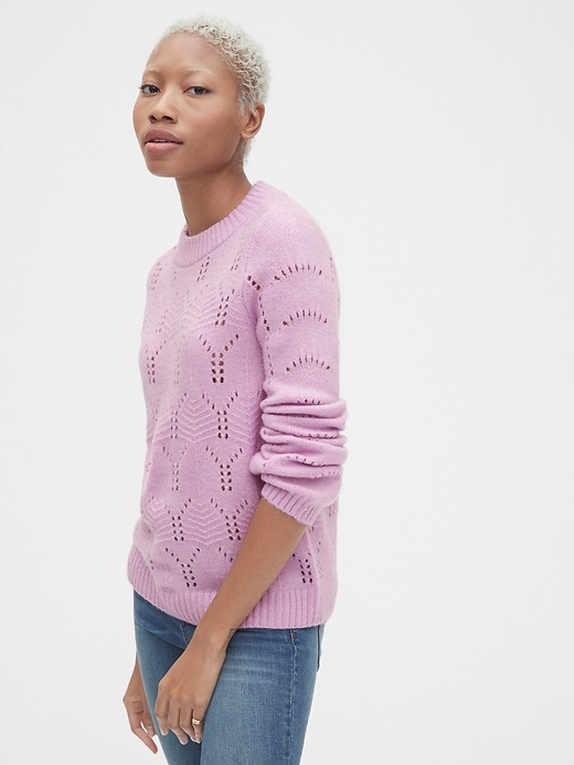 Image number 1 showing, Pointelle Crewneck Pullover Sweater