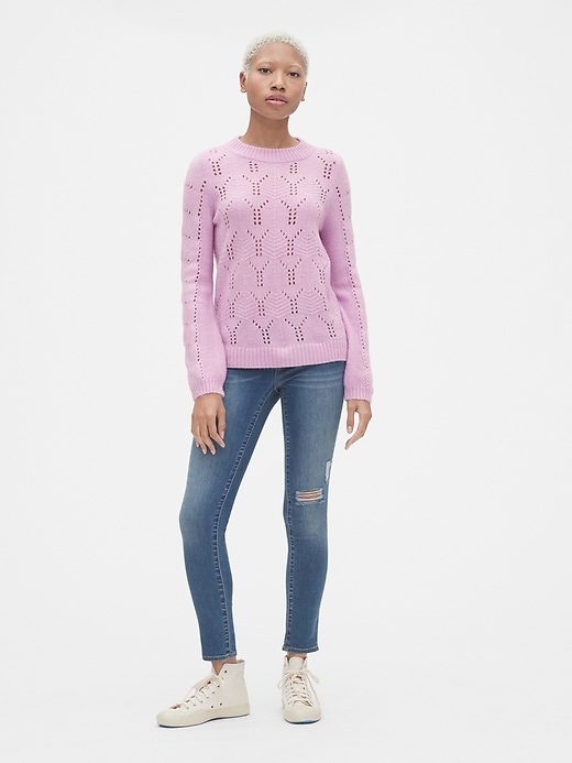 Image number 3 showing, Pointelle Crewneck Pullover Sweater