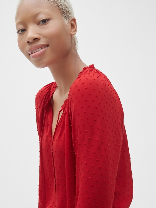 Image number 5 showing, Ruffle V-Neck Blouse in Swiss Dot