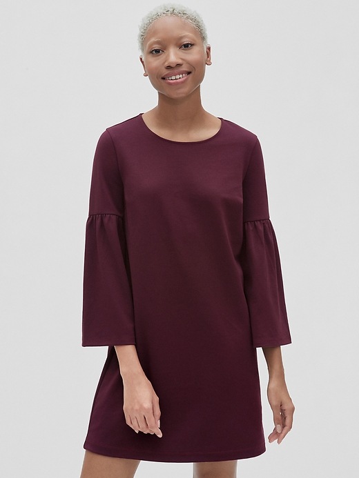 1 of 8 showing, with the color vamp red of product Bell Sleeve Shift Dress in Ponte