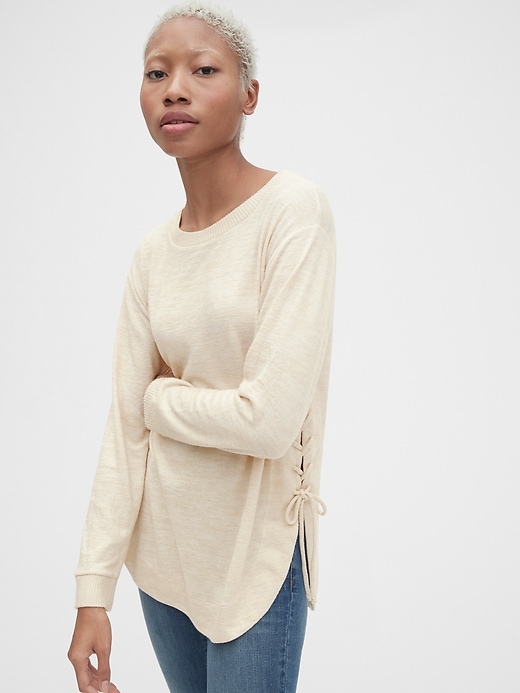 1 of 8 showing, with the color anchorage cream of product Softspun Long Sleeve Lace-Up Tunic