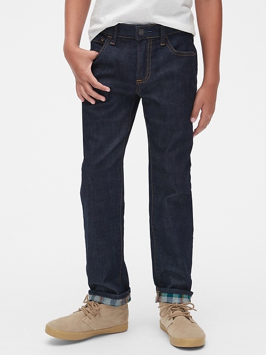 2 of 8 showing, with the color rinse washed indigo of product Kids Cozy Slim Jeans with Defendo