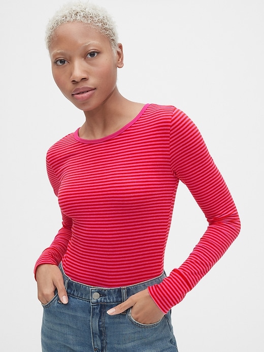 View large product image 1 of 1. Featherweight Stripe Long Sleeve Crewneck T-Shirt