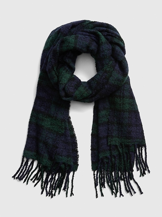 View large product image 1 of 1. Plaid Boucl&‌eacute; Fringe Scarf