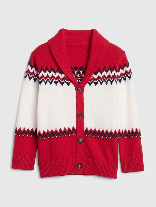 Image number 1 showing, Fair Isle Shawl-Collar Cardigan Sweater