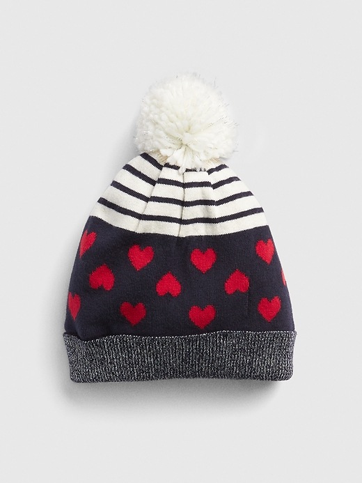 View large product image 1 of 1. Mix-Print Pom Beanie