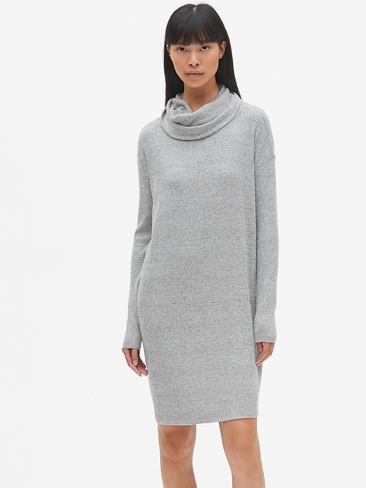 Image number 1 showing, Softspun Ribbed Cowl-Neck Sweater Dress