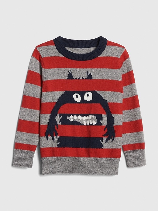Image number 1 showing, Toddler Graphic Stripe Crewneck Sweater