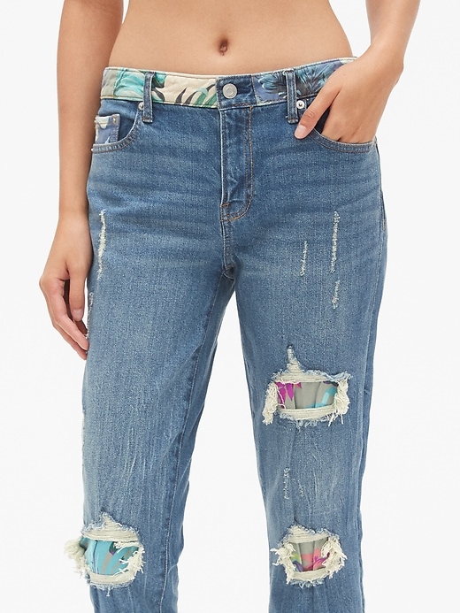Image number 5 showing, Mid Rise Best Girlfriend Jeans with Floral Print Detail